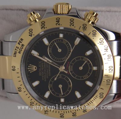 High Quality Replica Rolex Daytona Gold Black Face Watch 2-Tone  40mm
